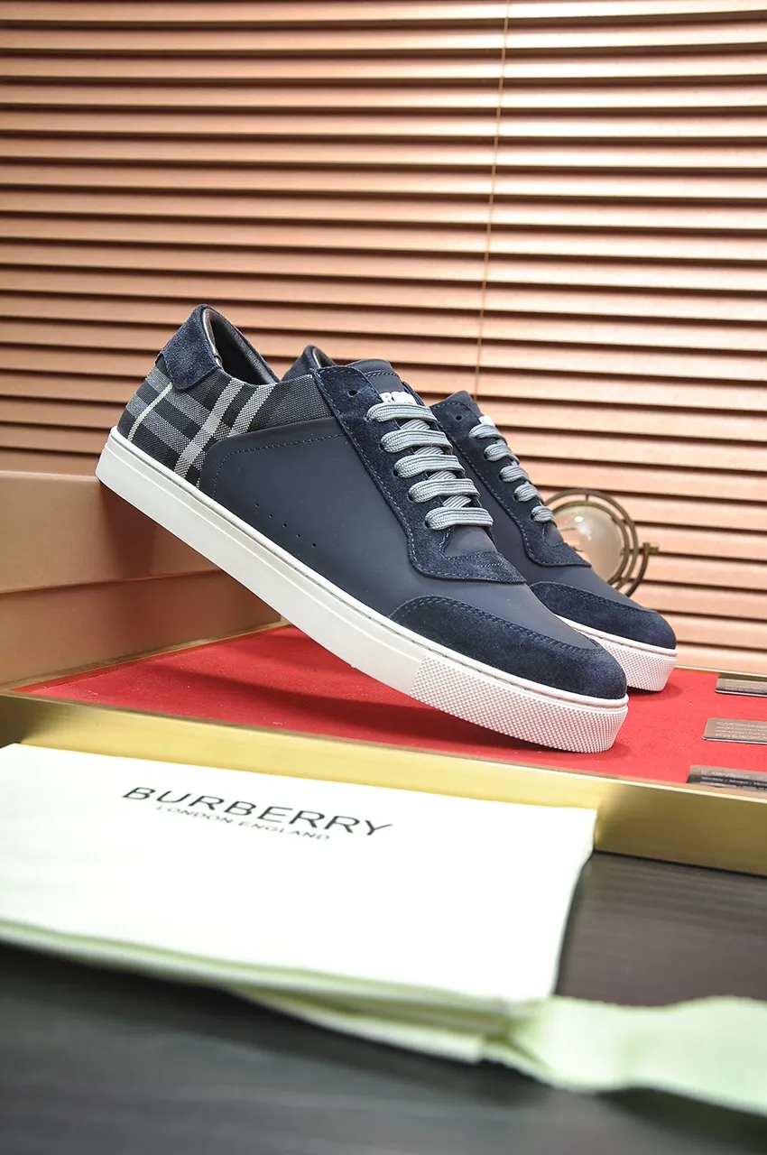 Men's shoes💰480💶[Burberry] (cowhide lining) classic low-top sneakers｜Imported cowhide with classic plaid fabric｜Cow leather lining｜Original outsole｜Fine workmanship and comfortable to wear Size: 38-44 (customized at 45)